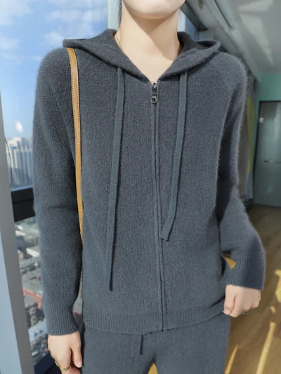 Olithoneia | Damen Fashion Kapuzen-Cardigan mit Reißverschlusss