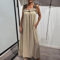 Neapel™ Maxikleid aus leichter Viskose mit Leo-Trägern und lockerem Fall – Khaki