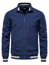 Irelyra | Klassische Herren Bomberjacke, Vintage Stehkragen Zip Up Winddicht – Meeresblau