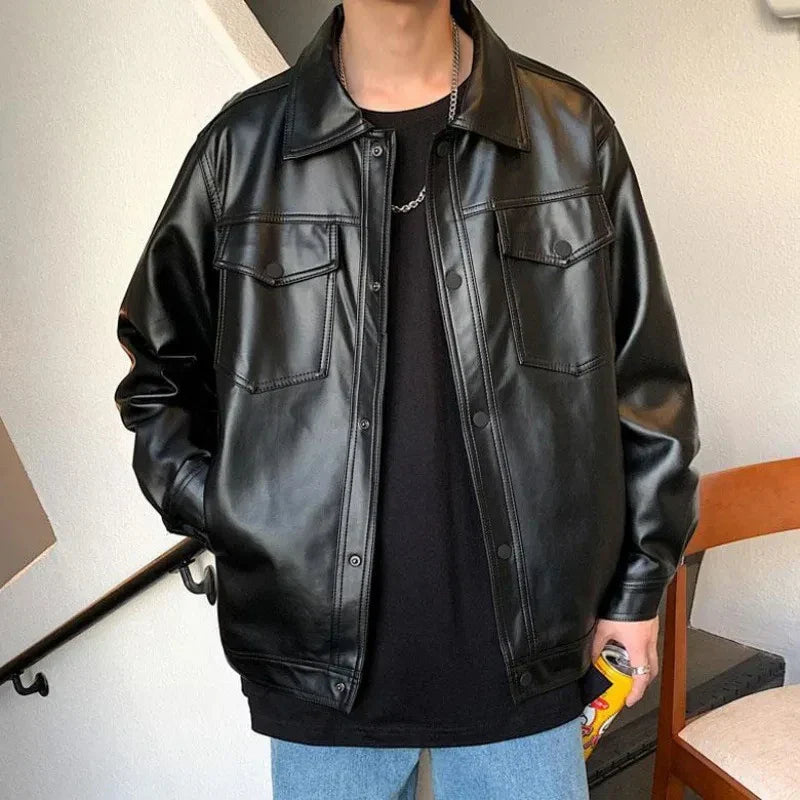 Wivakse | Herren Harajuku Lederjacke Loose Fit Modisch