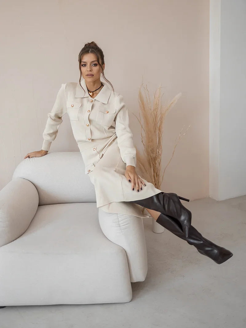 Olizineia | Damen Strick Blazer-Rock Set