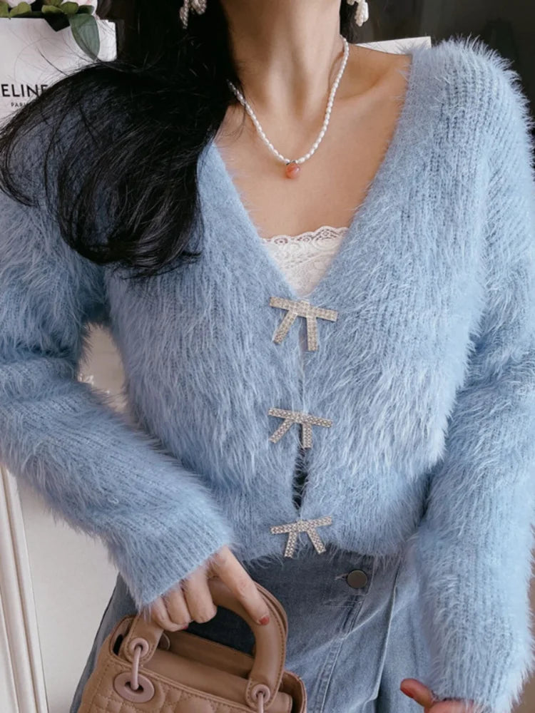 Reisylvia | Damen Strick-Cardigan in Grün und Rosa