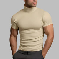 T-Shirt für Herren - Muskelfit T-Shirt mit hohem Kragen für die Sommerzeit – Elfenbein