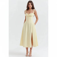 Linda | Damen Blumenkleid Korsett Seitenschlitz Midi – Blumen Korsett Midi 2026 – Gelbes Linsay