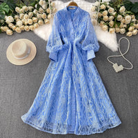 Imperial™ Spitzenkleid mit Puffärmeln – Blau
