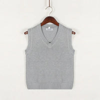 Dicker V-Ausschnitt ärmelloser Strickpullover – Grau