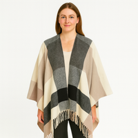 Selina | Geometrischer Schal-Cardigan mit offener Vorderseite – Grau-Weiß
