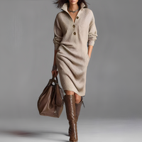 Camryn - Elegantes Langarmkleid – Khaki