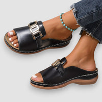 SensoLux | Elegante Damen Sandalen mit Komfort Keilabsatz – Schwarz