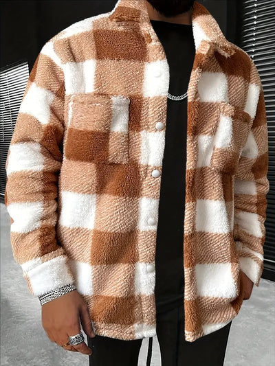Shivelis | Farbblockierung karierte Fleece-Jacke, lässiger stilvoller Langarm-Mantel
