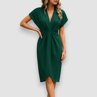 Serena | Luxuriöses Midi-Wickelkleid für Frauen – Dunkelgrün