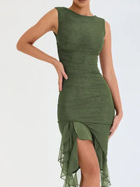 Rozz | Midi-Kleid mit Rüschen – Oliv