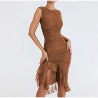 Rozz | Midi-Kleid mit Rüschen – Braun