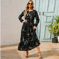 Damen Boho Maxikleid mit Blumenmuster | Langarm – Schwarz 1