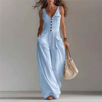 Marvella™ Jumpsuit mit V-Ausschnitt und weitem Bein – Hellblau