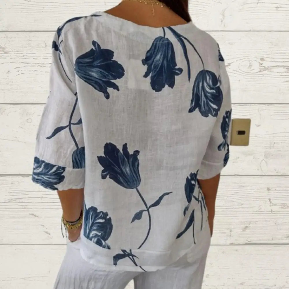 Louisa - Gedruckte V-Ausschnitt Bluse
