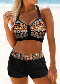 Marlene | Hochtaillierter Ripp-Bikini – Schwarz/khaki