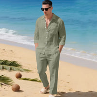 Luca™ Baumwoll-Leinen-Set mit Button-Down-Hemd – Grün