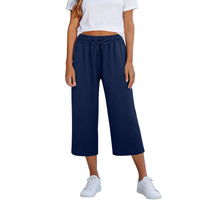 Lisia™ Pantacourt-Hose Aus Baumwoll-Leinen Mit Elastischem Bund Und Verstellbarem Kordelzug – Dunkelblau