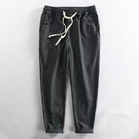 Lorenz™ Hose aus Baumwoll-Leinen mit Eleganten Streifen – Schwarz