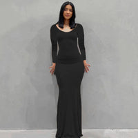 Julia | Maxikleid Slim – Schwarz-Lange Ärmel