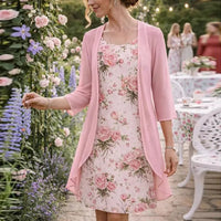 Lorenza™ Set Mit Geblümtem Kleid Und Leichter Strickjacke – Hellrosa