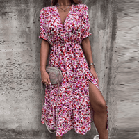 Zoey | Kleid mit Blumenmuster und Schlitz – Rosa