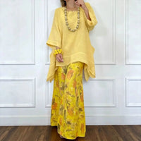 Amara™ Baumwoll-Leinen-Set mit Oversize-Bluse und Palazzohose – Gelb