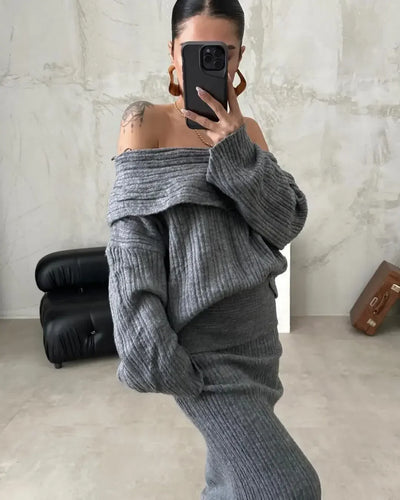 Rersahlha | Herbst-Winter Off-Shoulder Strickset für Damen