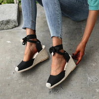Savajé Espadrilles Plateau | Trendige, bequeme Boho-Keilabsätze für Damen mit Bändern – Schwarz
