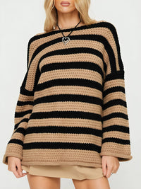 Ulta | Grob gestrickter Bi-Ton Pullover mit lockerer Passform, Komfort und Stil – Marron