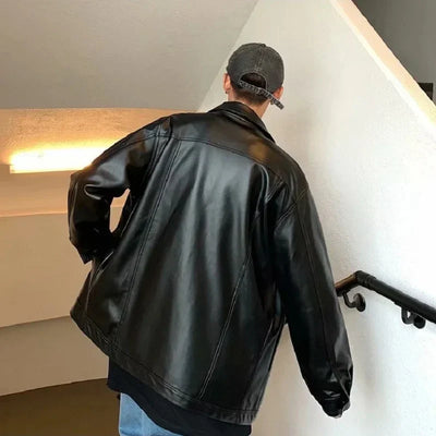 Wivakse | Herren Harajuku Lederjacke Loose Fit Modisch