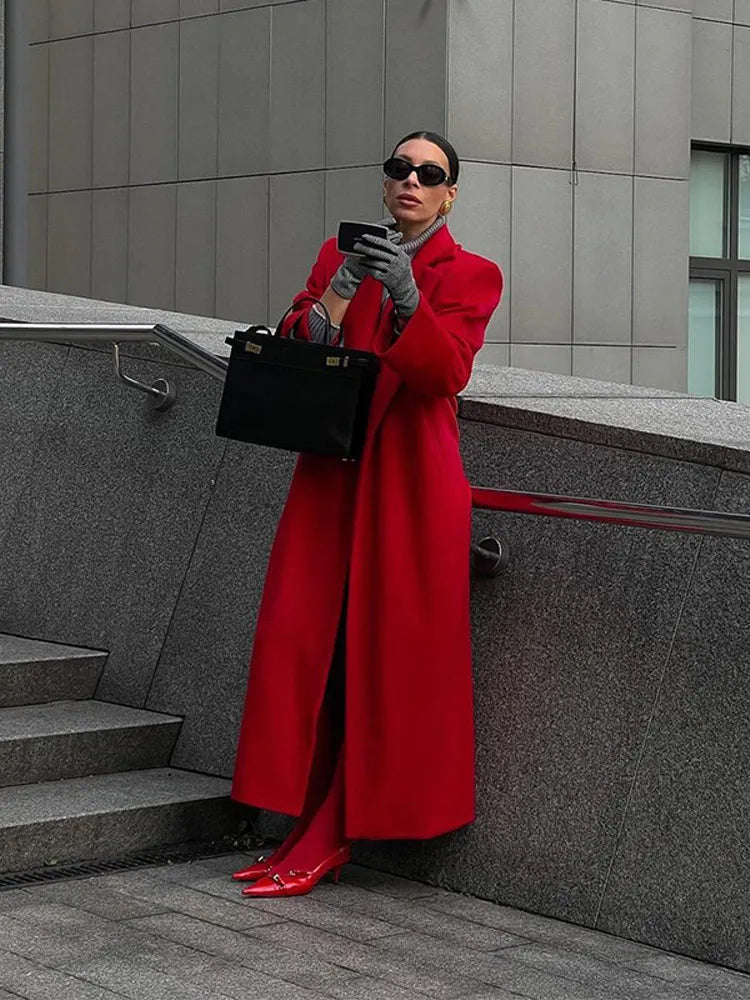 Olitaneia | Retro Roter Oversize Mantel Damen mit Großem Revers