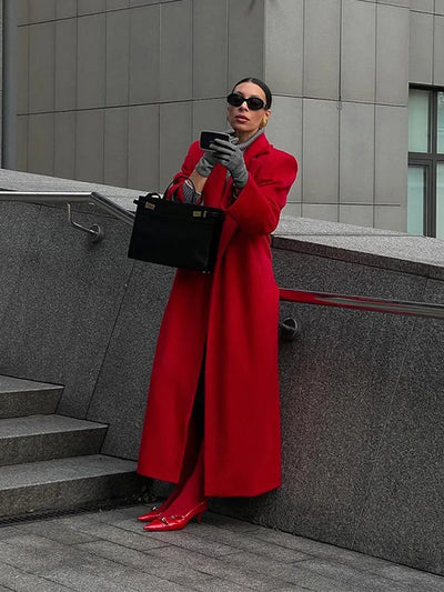 Olitaneia | Retro Roter Oversize Mantel Damen mit Großem Revers