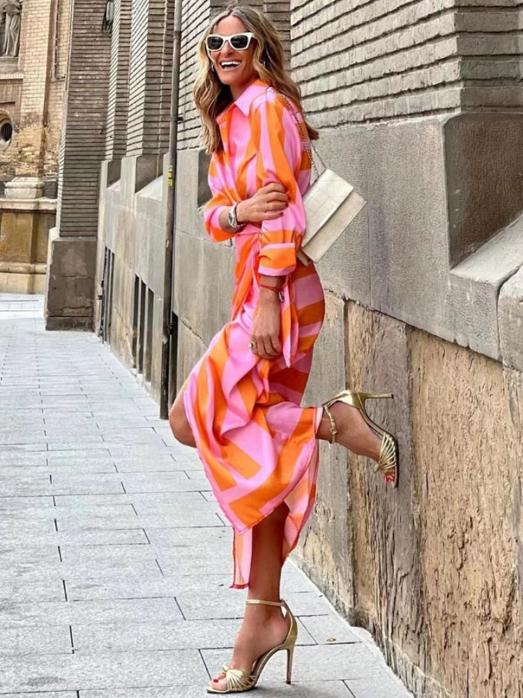 Bernice | Gestreiftes Midi-Hemdkleid
