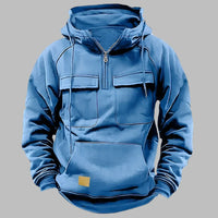 Sommer Hoodie für Herren - Leichter sportlicher Kapuzenpullover mit halbem Reißverschluss – Blau