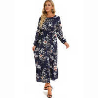 Damen Boho Maxikleid mit Blumenmuster | Langarm – Marine