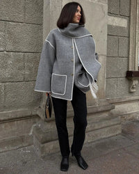 Kleviraith | Herbst Winter Damenjacke mit Schalkragen – HellGrau