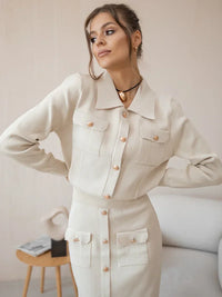 Olizineia | Damen Strick Blazer-Rock Set – Weiß