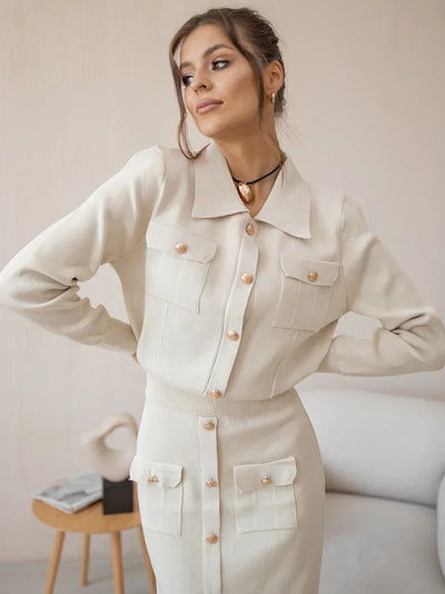 Olizineia | Damen Strick Blazer-Rock Set
