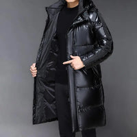 Schwarze Winter Daunen Jacke für Herren | mit Kapuze – Schwarz