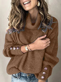 DAME FREIZEIT-MOCK-NECK-PULLOVER | MODERN, BEQUEM, VIELSEITIG – Braun