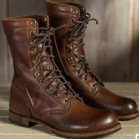Damen-Retro-Schnürstiefel | Faltbares Knöcheldesign – Dunkel Braun