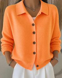 Charlotte | Strickjacke Mit Knopfkragen – Orange