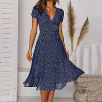 Ernestina | Stilvolles, schmeichelhaftes V-Ausschnitt-Kleid – Marine
