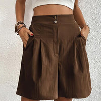 MARTINA - Doppelt geknöpfte Shorts – Kaffeebraun