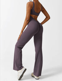 Sionex | Atmungsaktiver Flare-Jumpsuit für Damen Sommer – Violett Grau