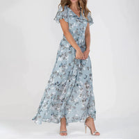 Zaria Sommerkleid | Stilvolles geblümtes Maxi-Kleid – Himmelblau