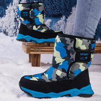 Klethorin | Damen Fashion Camo Schneestiefel - Warm, dickes Plüschfutter mit runder Zehe – Himmelblau
