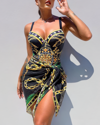 Nina | Einteiliges Badeanzug mit Push-Up-Effekt und passendem Strandrock – Schwarz